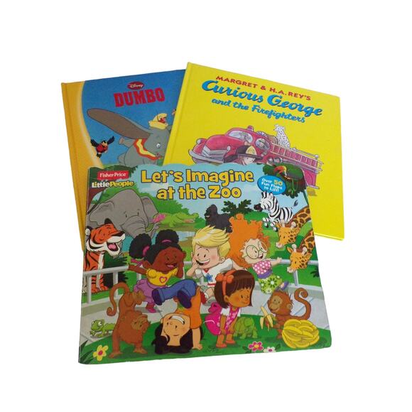 Book Bundle Kids "Dumbo" "Curious George" "Let's Imagine at The Zoo" - Picture 1 of 3